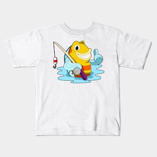 Fish with Fishing rod in Water Kids T-Shirt